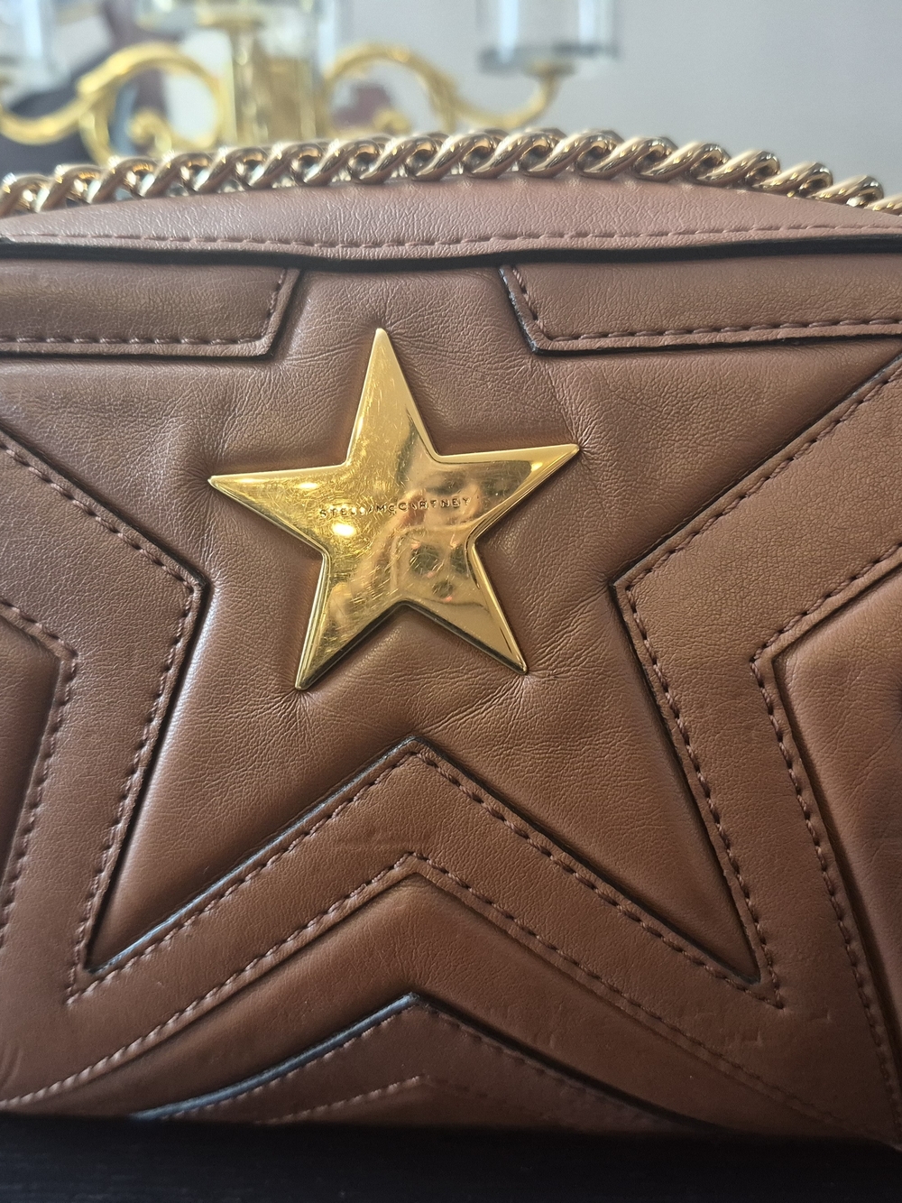 Stella McCartney Brown Quilted Star Crossbody with Gold Accent
